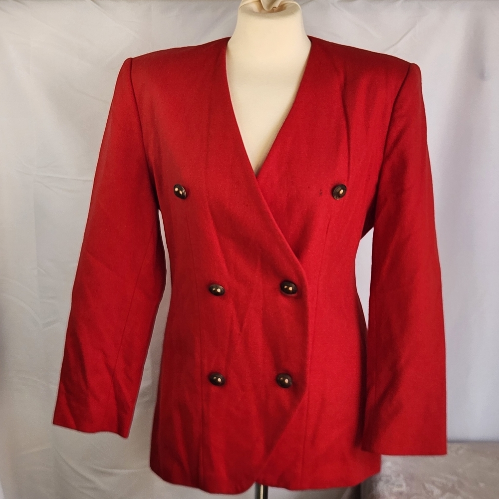 Vintage Harold’s Red Wool Power Blazer Double Breasted Size 6 XS Small